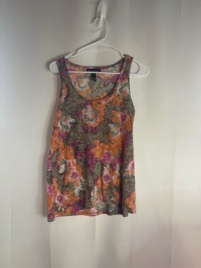 INC International Concepts Floral Scoop Tank in Taupe, Orange & Pink